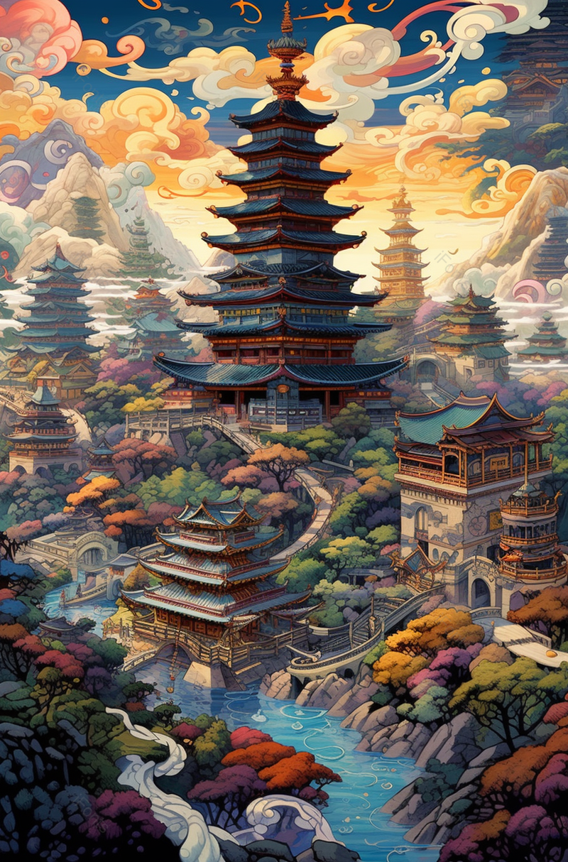 古典城市园林建筑背景,插画/手绘图,插画/手绘图库,插画/手绘图下载,插画/手绘